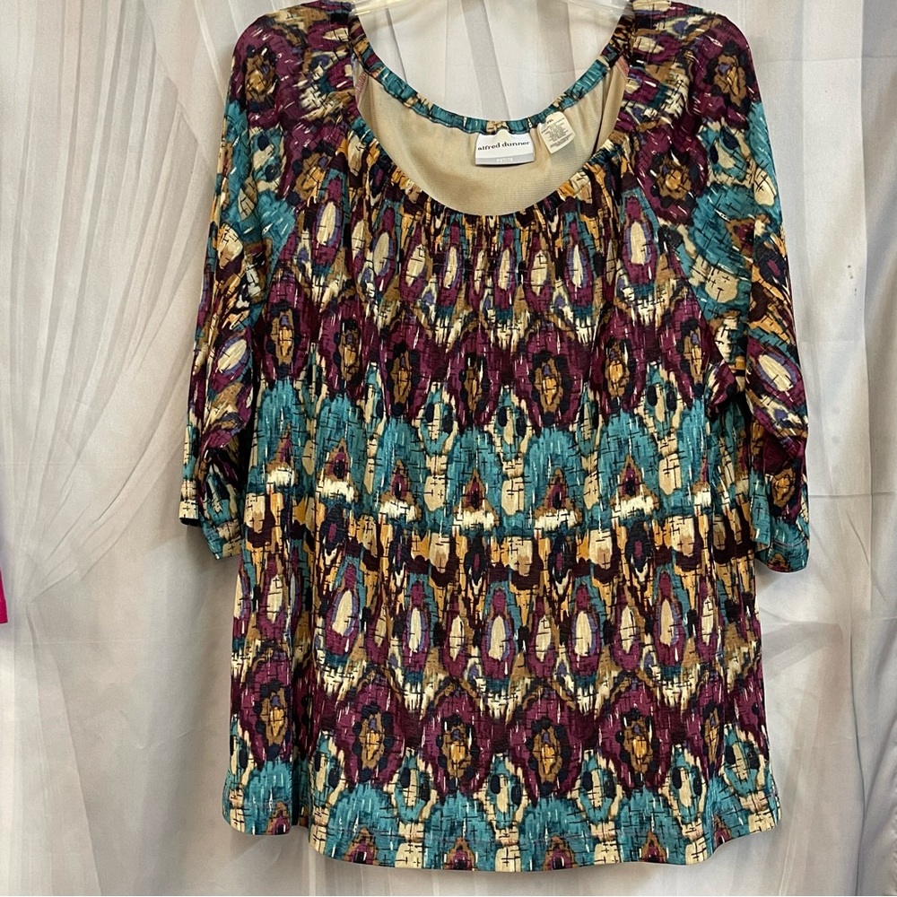 Karen Kane Teal and Purple Patterned Blouse